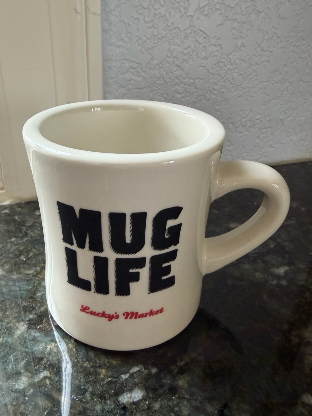 Lucky’s Market Heavy Ceramic Diner Style Mug Life Mug. Boulder, CO. Grocery.